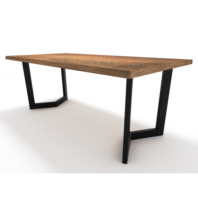 V-shaped matte black metal table base, comfort and strength in one piece