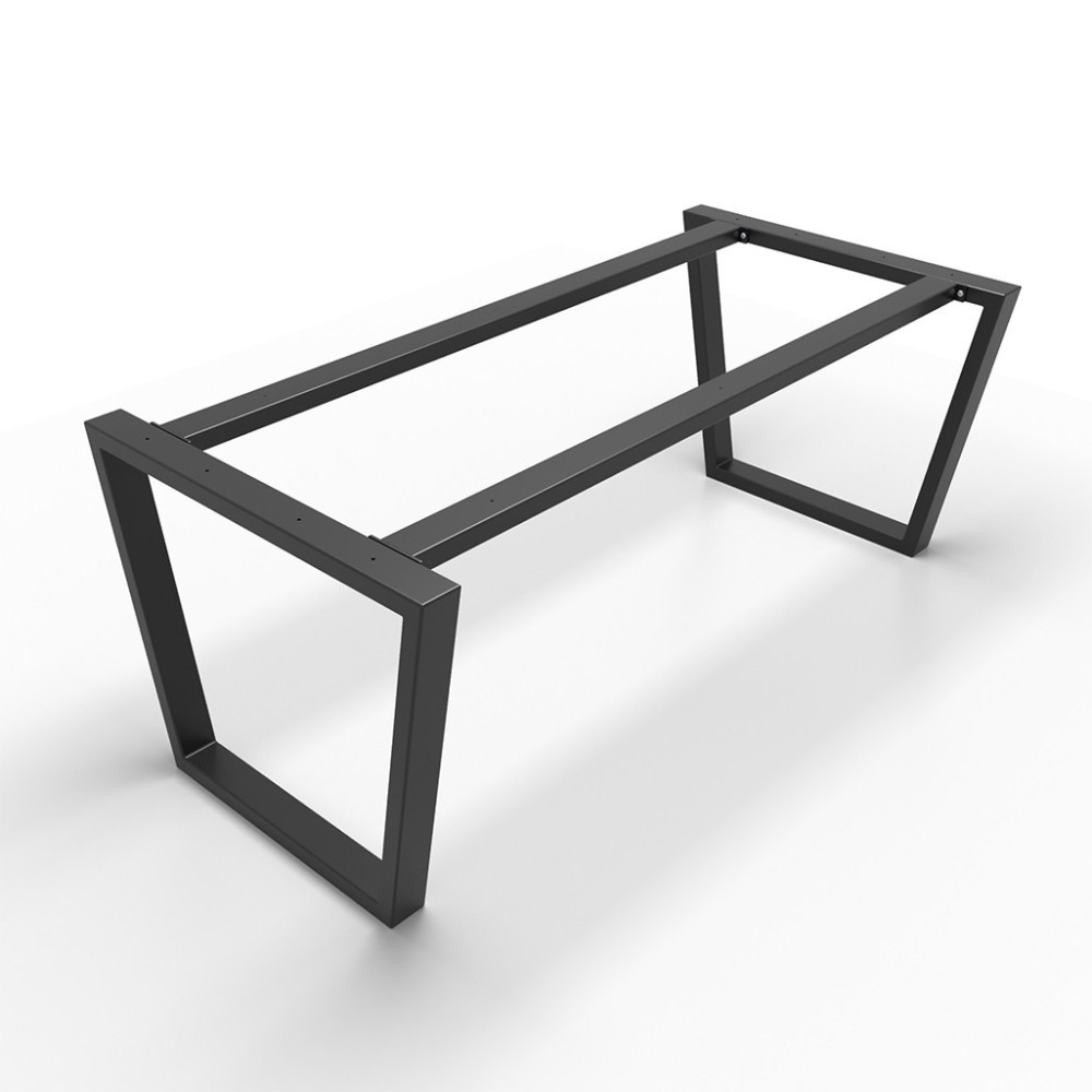 Pieds de table trapèze en métal avec double barre centrale, style industriel