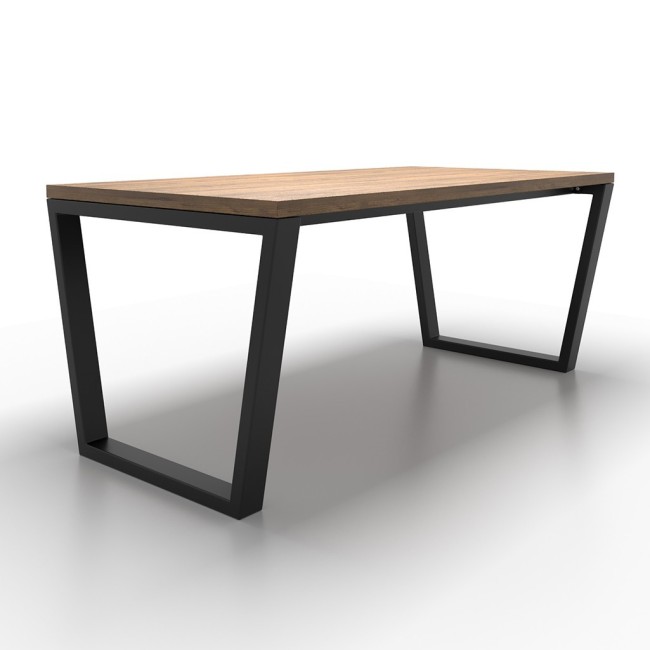 Gambe per tavolo in metallo a trapezio con doppia barra centrale, stile industriale