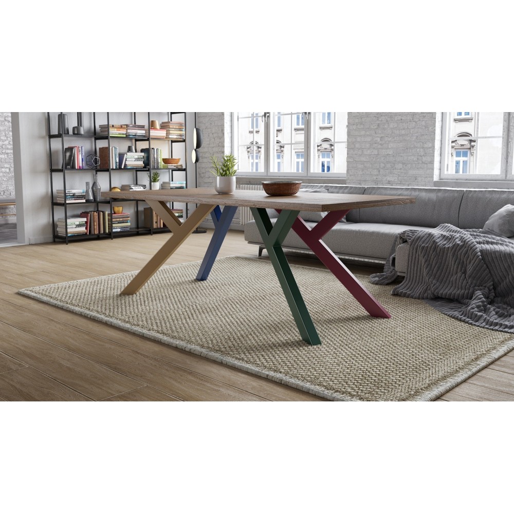 Raw Y-shaped iron table legs, artisanal design and unique character